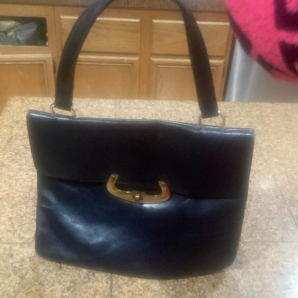 Leather Handbag with Gold Accent